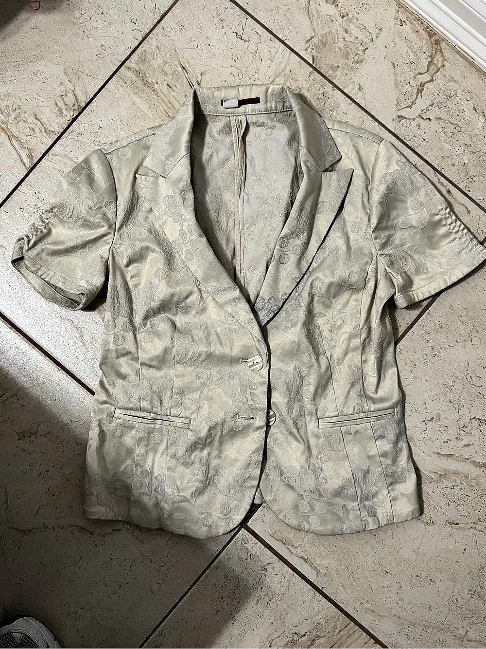 Cream Y2K Floral Short Sleeve Blazer